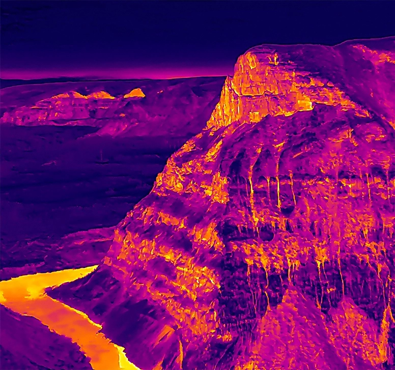 Thermal drone imagery of a coulee cliff face in the Rosebud Valley